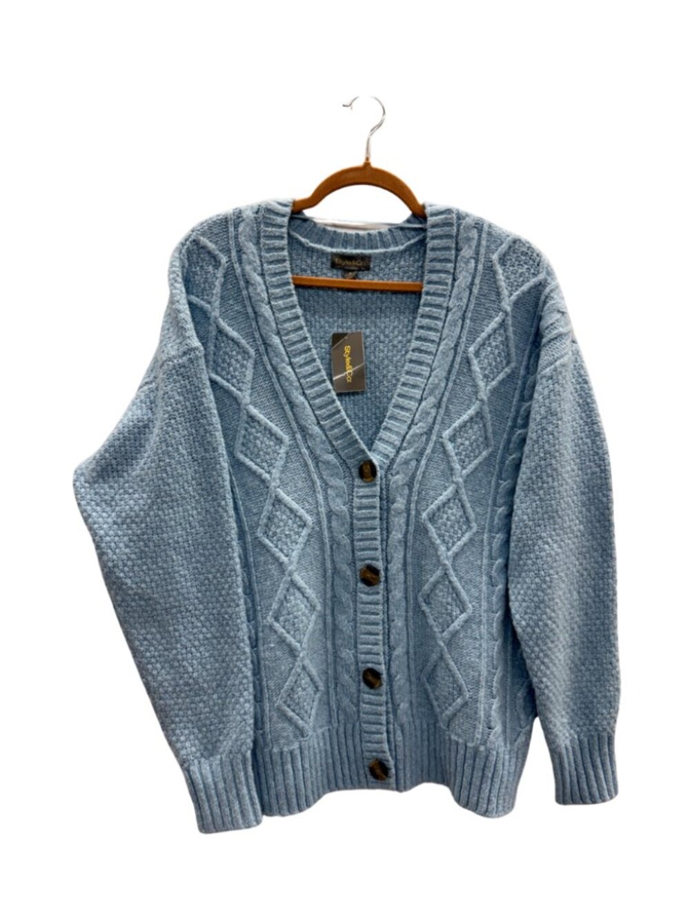 NWT Style & Co Baby Blue Cable Knit V-Neck Cardigan; SZ Medium Cozy Sweater